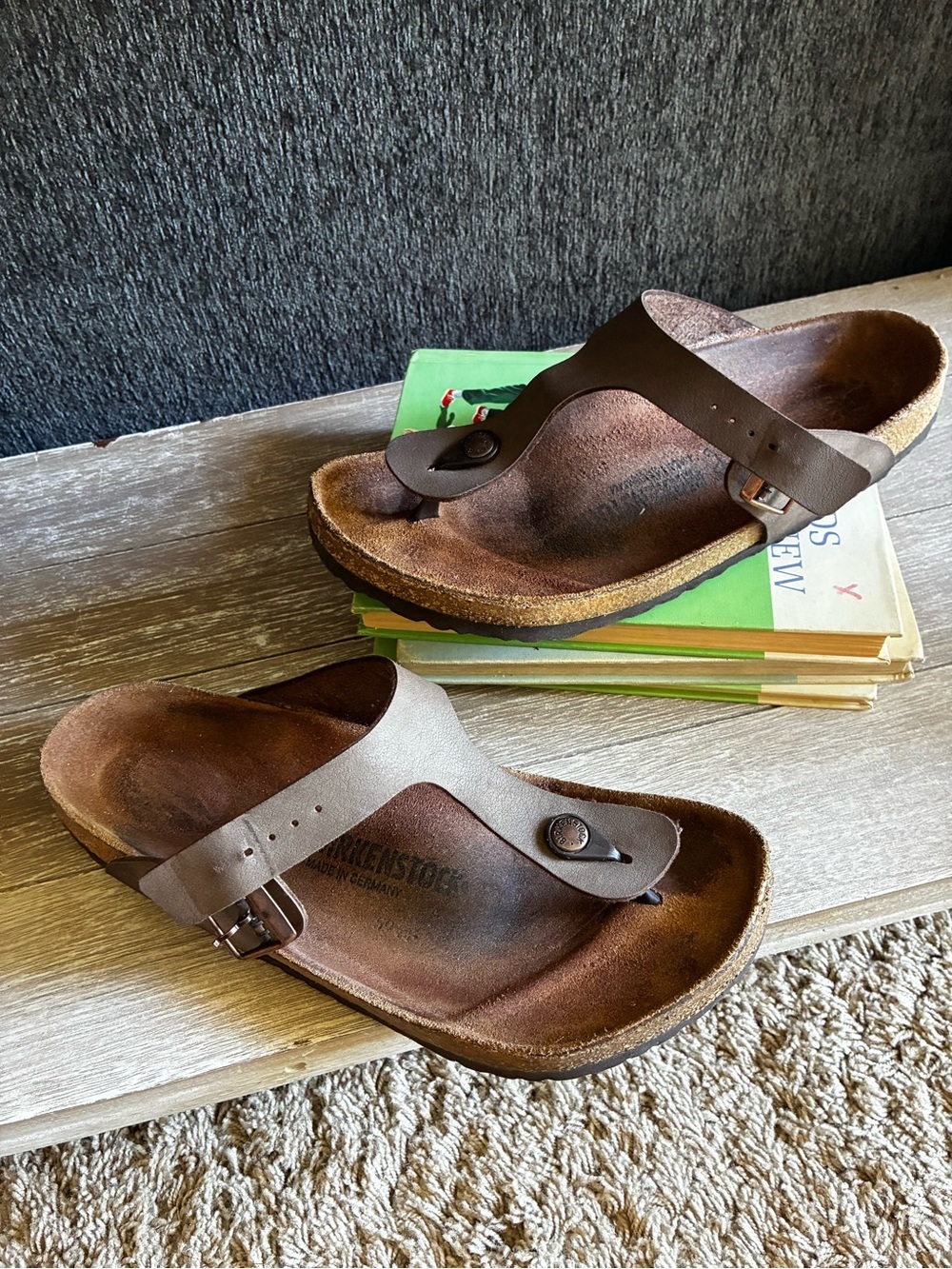 Birkenstock Gizeh Brown Leather Thong Sandals with Adjustable Buckle